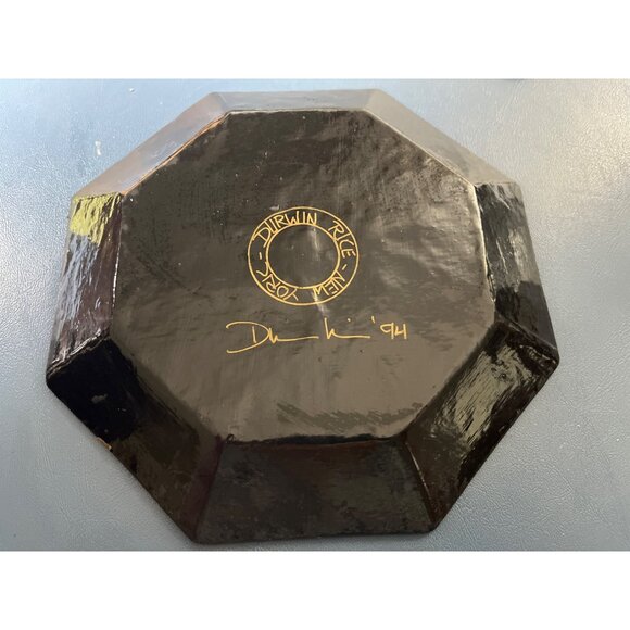 Durwin Rice Vtg Octagonal Glass Decoupage Signed Art Glass Plate Sailing Ship - Picture 4 of 8